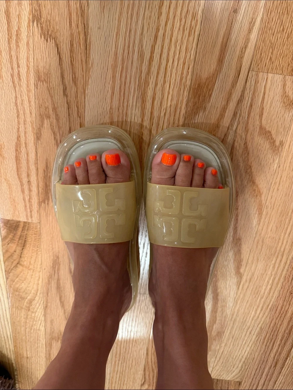 Tory Burch Cream Translucent Slide Sandals with Embossed Logo